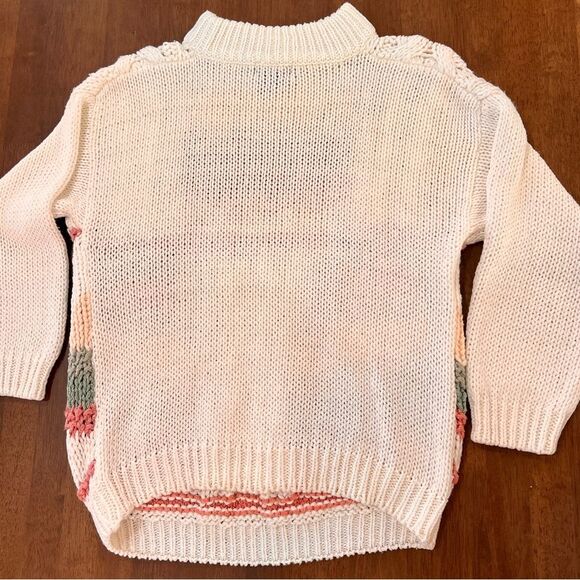Vintage 90’s Y2K Hand Knit Cream Pink & Green Cabincore Cottagecore Sweater Sz M - Picture 5 of 7